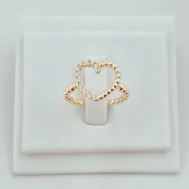 Anel Coração Vazado Metade Cravejado