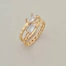 Anel Duplo com Pedra Retangular em Zircônia