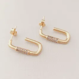 Brinco Argola Retangular com Zircônias Centrais