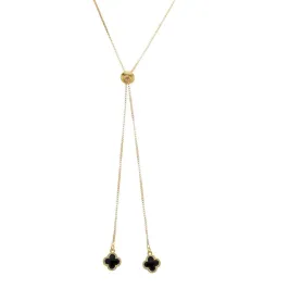 Colar Gravata com Pingente Trevo Preto