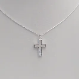 Colar Veneziana com Pingente Cruz Vazada / 3 Zircônias