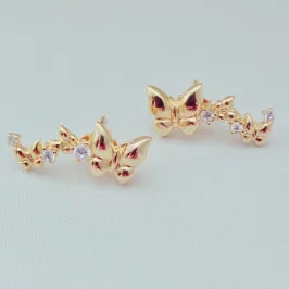 Brinco Ear Cuff Borboletas e Zircônia