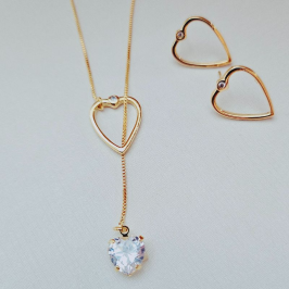 Conjunto Coração Gravata com Zircônia