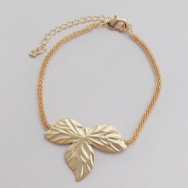 Pulseira Tela Oca com Folha Martelada