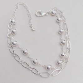 Pulseira Dupla - Bolinha e Elos Losango