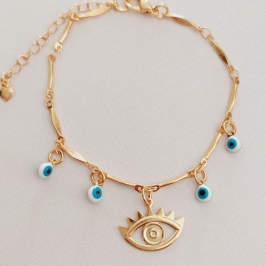 Pulseira Olho Grego Placa e Pingentes