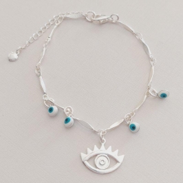 Pulseira Olho Grego Placa e Pingentes
