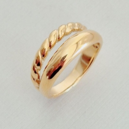 Anel Liso e Ondulado em Aço Inoxidável Dourado