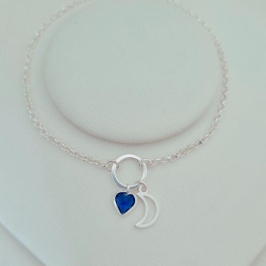 Pulseira Círculo Lua Coração Azul Bic - Prata 925