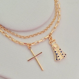 Pulseira Dupla Cruz Nossa Senhora Aparecida Safira