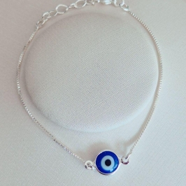 Pulseira Olho Grego Azul - Prata