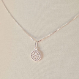 Colar com Pingente Pizza Redondo Cristal - Prata 925