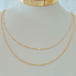 Colar Duplo - Elo Português e Veneziana com Mini Corações