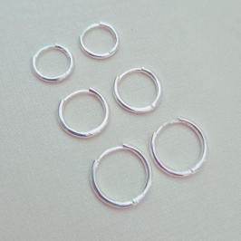 Trio de Argolinhas Redondas - Banho Prata