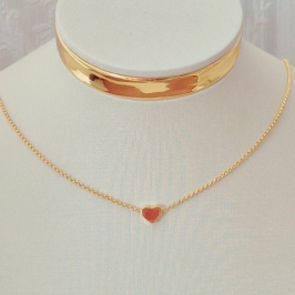 Choker Mini Elo Português e Pingente Central Coração - 40cm + 4cm