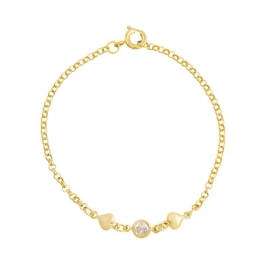 Pulseira 2 Corações Lisos e Zircônia Central