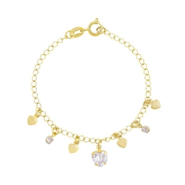Pulseira Coração Cristal e Corações Lisos