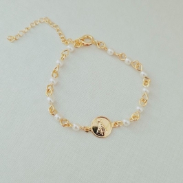 Pulseira Coração N.S Aparecida c/ Pérola