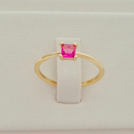 Anel Solitário Zircônia Quadrada Rosa