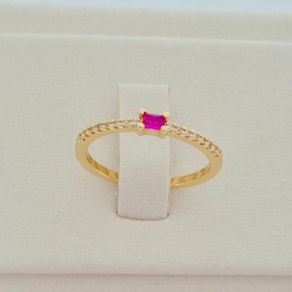 Anel Solitário Zircônia Retangular Rosa