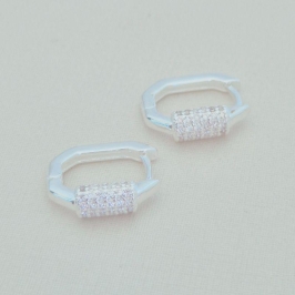 Brinco Articulado Retangular Cravejado - Pequeno - Banho Prata