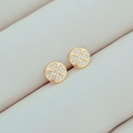 Brinco Mini Redondo Trevo Cristal