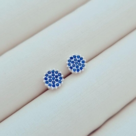 Brinco Redondo Cravejado Azul - Banho Prata