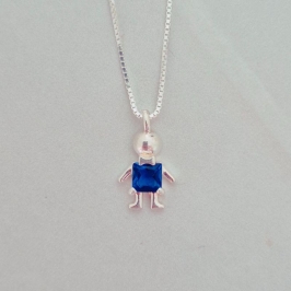 Colar com Pingente Menino Zircônia Quadrada Safira - Prata 925