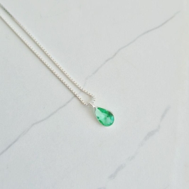 Colar Ponto de Luz Gota Verde Água - Prata 925