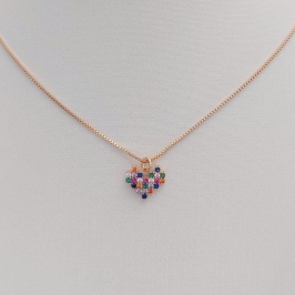 Colar Veneziana Coração Color Microcravejado