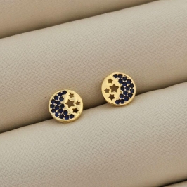 Brinco Detalhe Lua Safira e Estrelas Vazadas