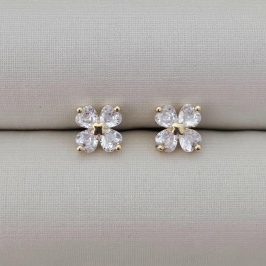 Brinco Flor 4 Pétalas Zircônia