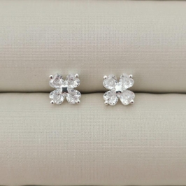 Brinco Flor 4 Pétalas Zircônia - Banho Prata