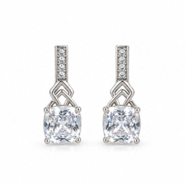 Brinco Gota Lyra com Cristal Cushion - Banho Prata
