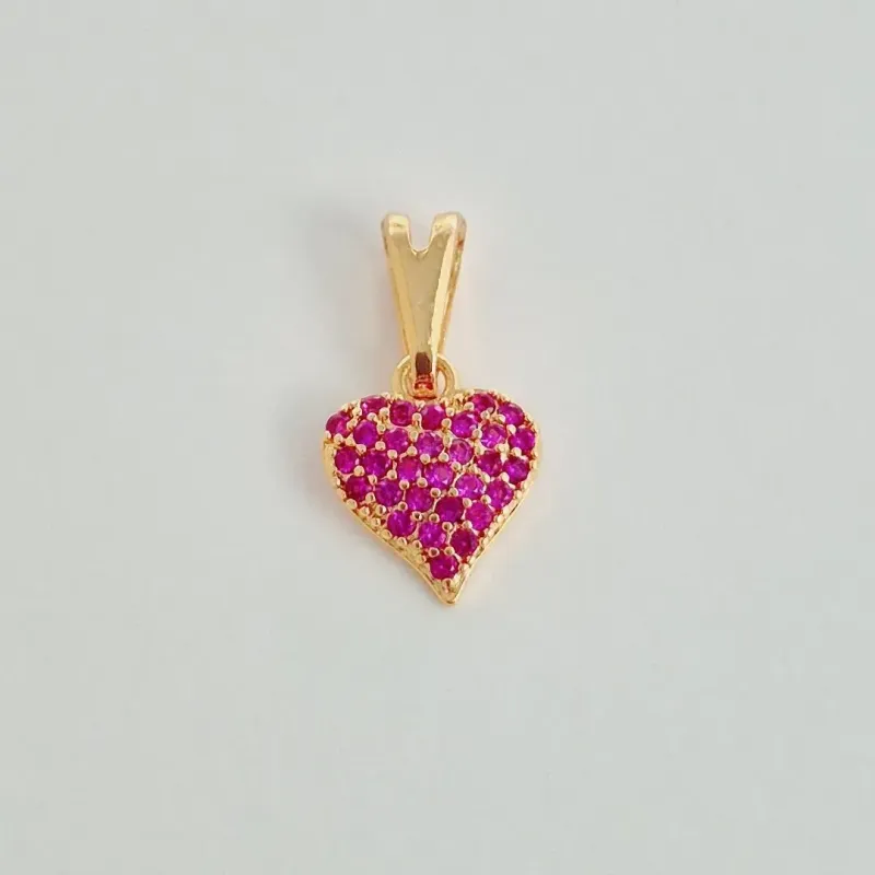 Pingente Coração Cravejado Zircônia Rosa