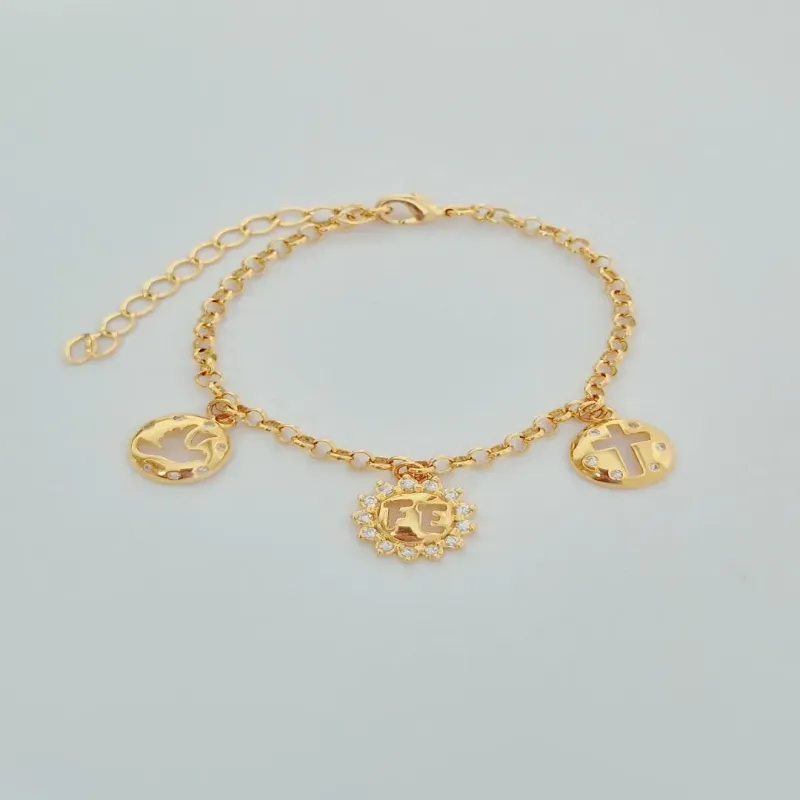Pulseira Fé Vazada/Cruz e Espírito Santo