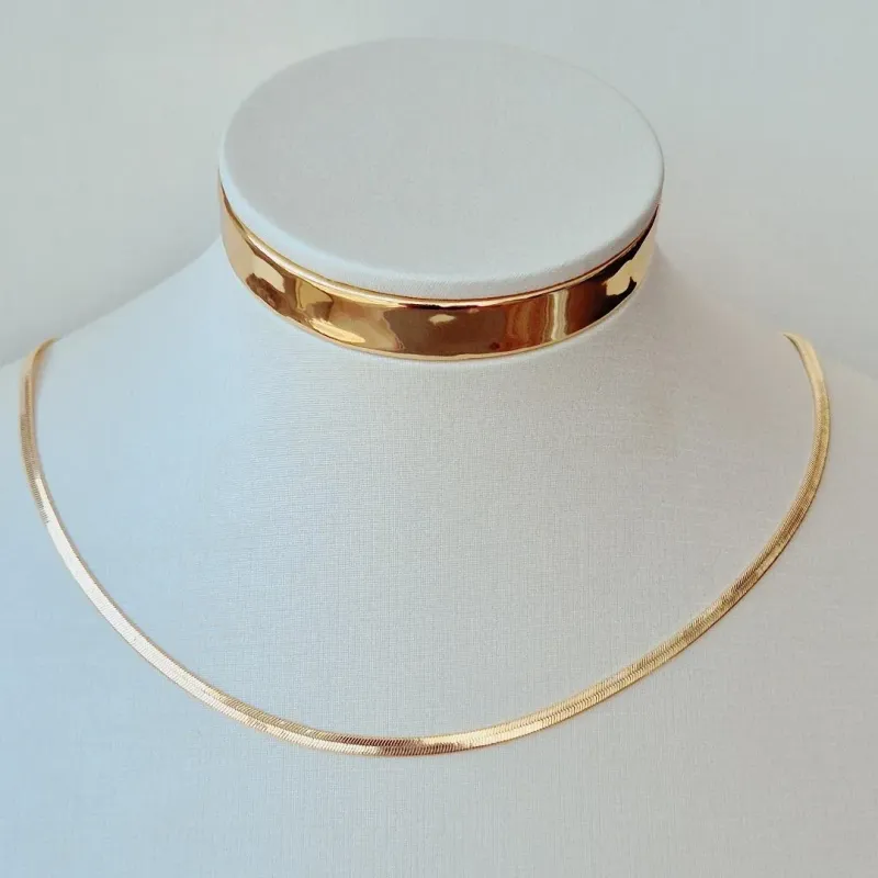 Colar Choker Fita Laminada 3mm