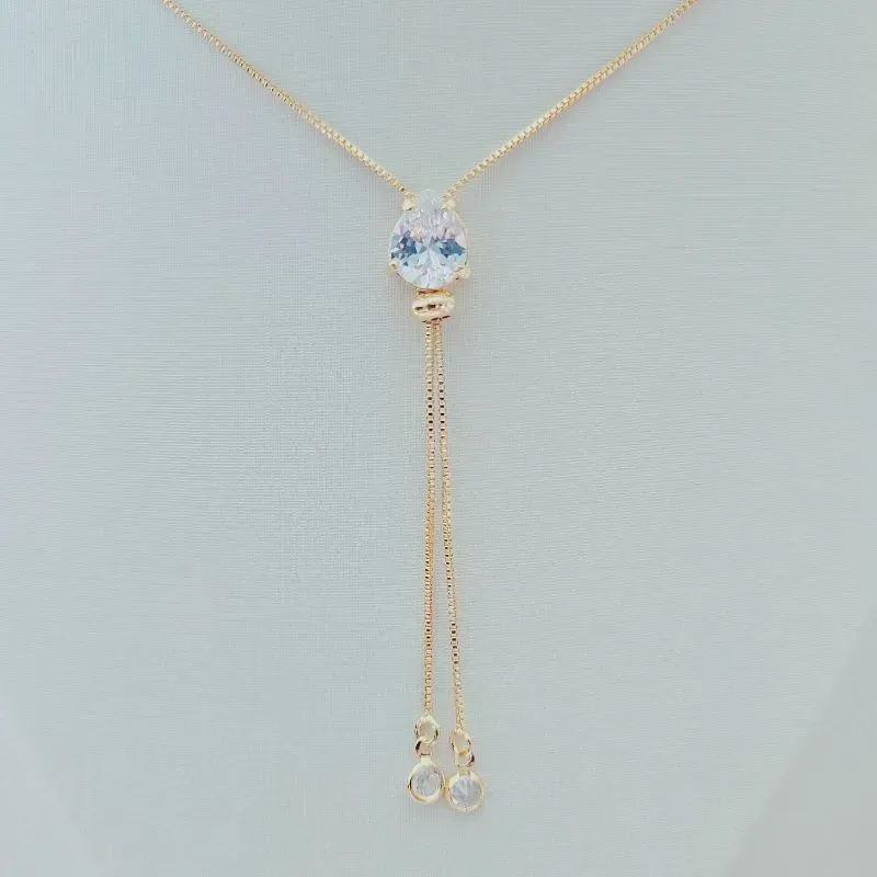 Colar Gravata com Pingente Gota Cristal G