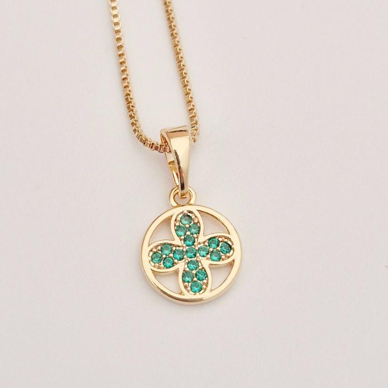 Colar Veneziana com Pingente Trevo Verde