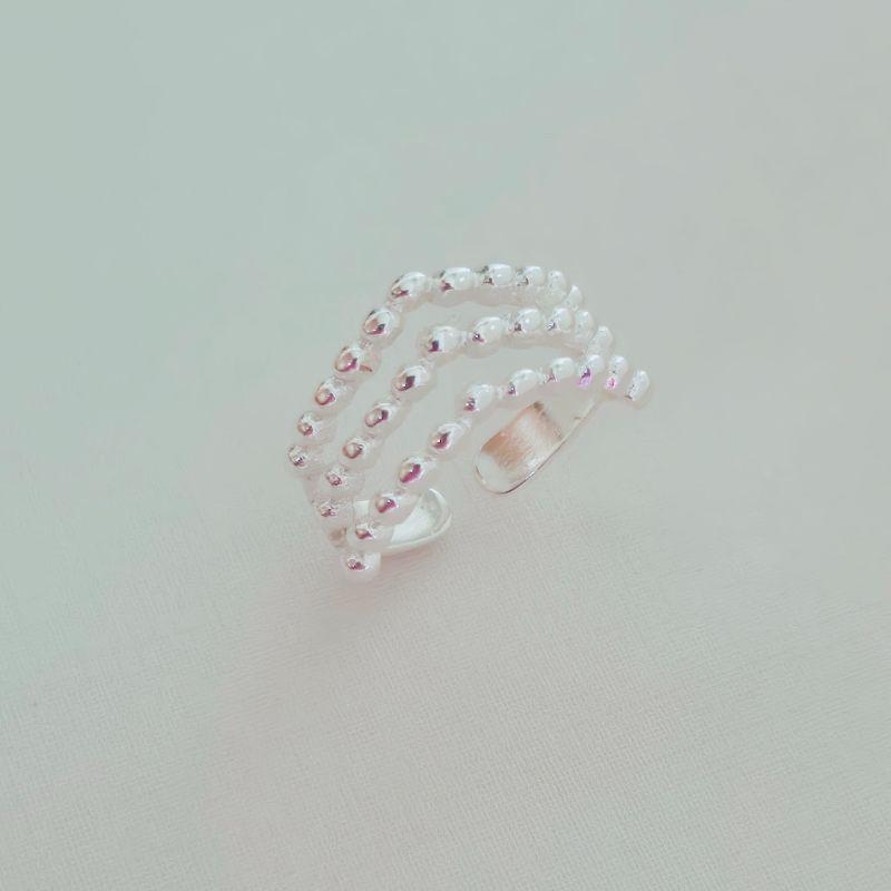 Anel Regulável 3 fios de Bolinhas - Prata 50