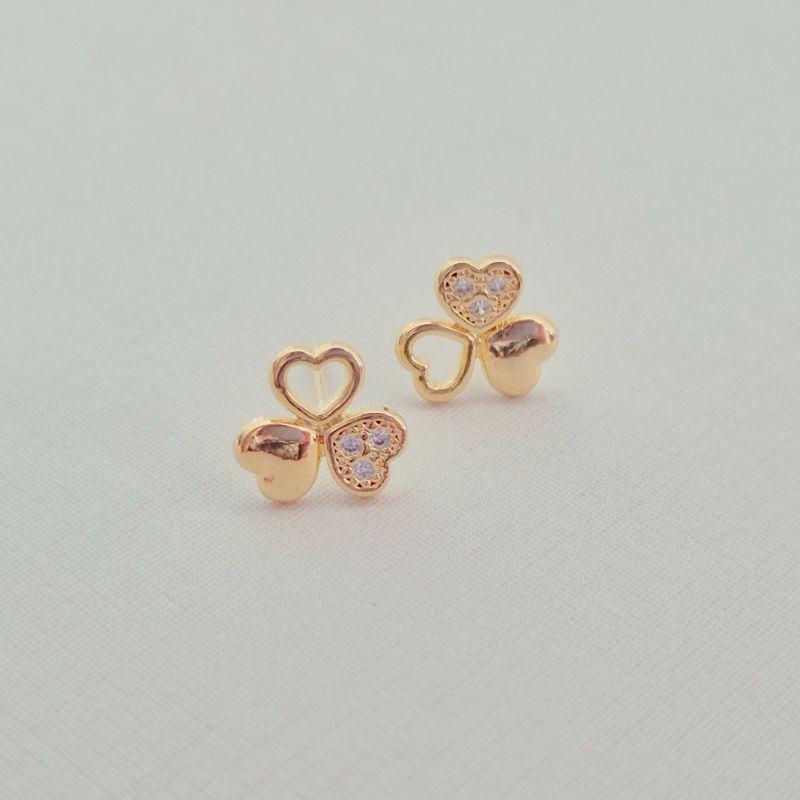 Brinco Trevo 3 Corações Liso e c/ Zircônia