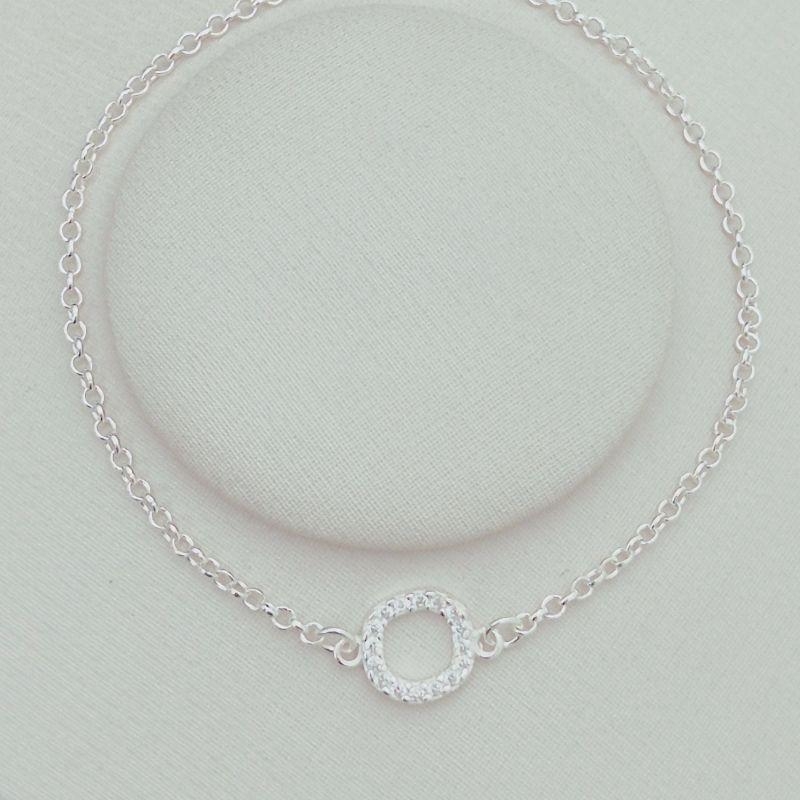 Pulseira Redonda Cravejada Elo Português Cristal - Prata 925