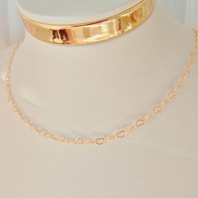 Colar Choker Elos Corações 4mm
