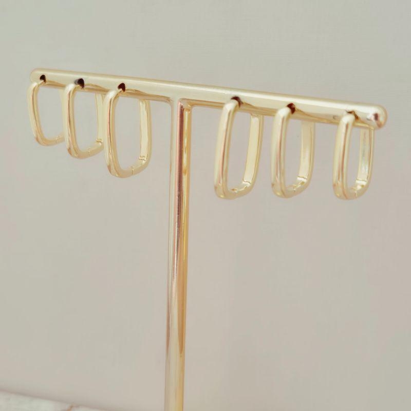 Brinco Trio de Argolinhas Lisas Retangulares