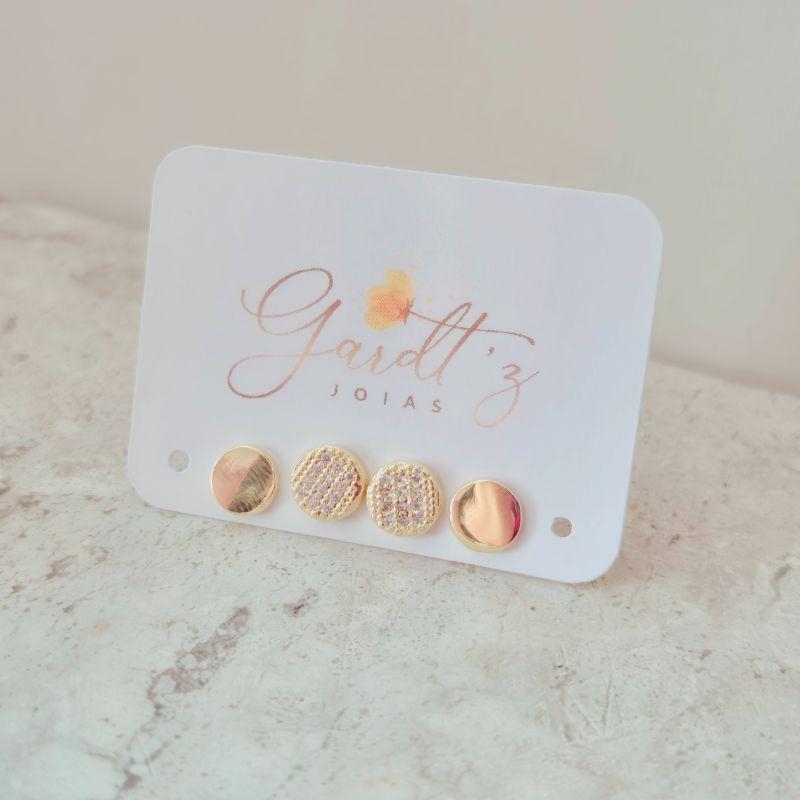 Duo de Brincos Redondinhos - Cravejado e Liso