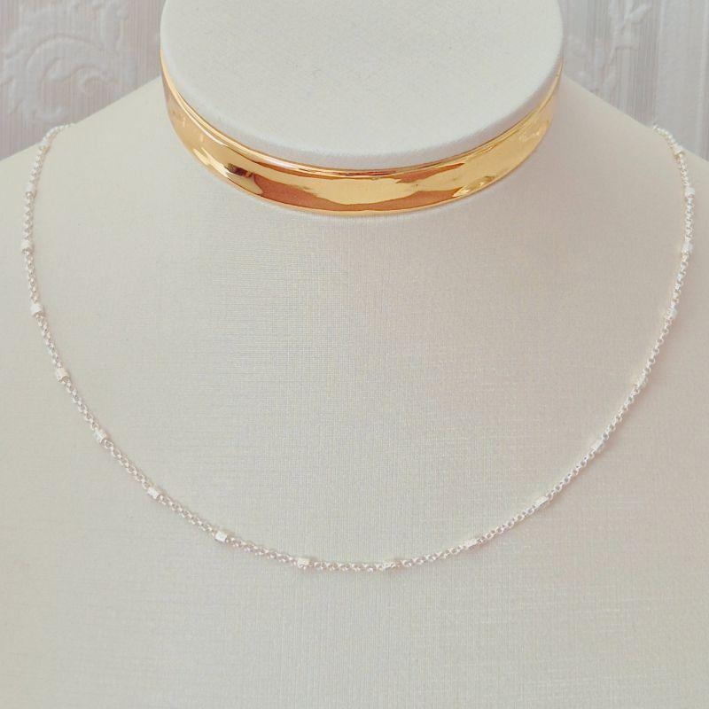 Choker Elo Português com Tubinho Diamantado - Prata