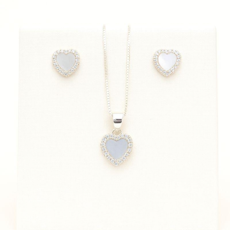 Conjunto Coração Madrepérola com Microzircônias
