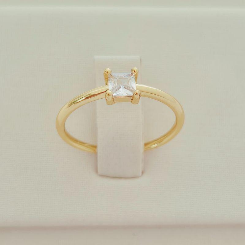 Anel Solitário Zircônia Quadrada Cristal