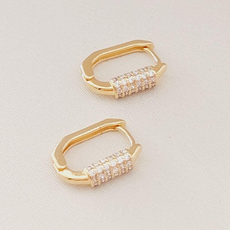 Brinco Articulado Retangular Cravejado - Pequeno