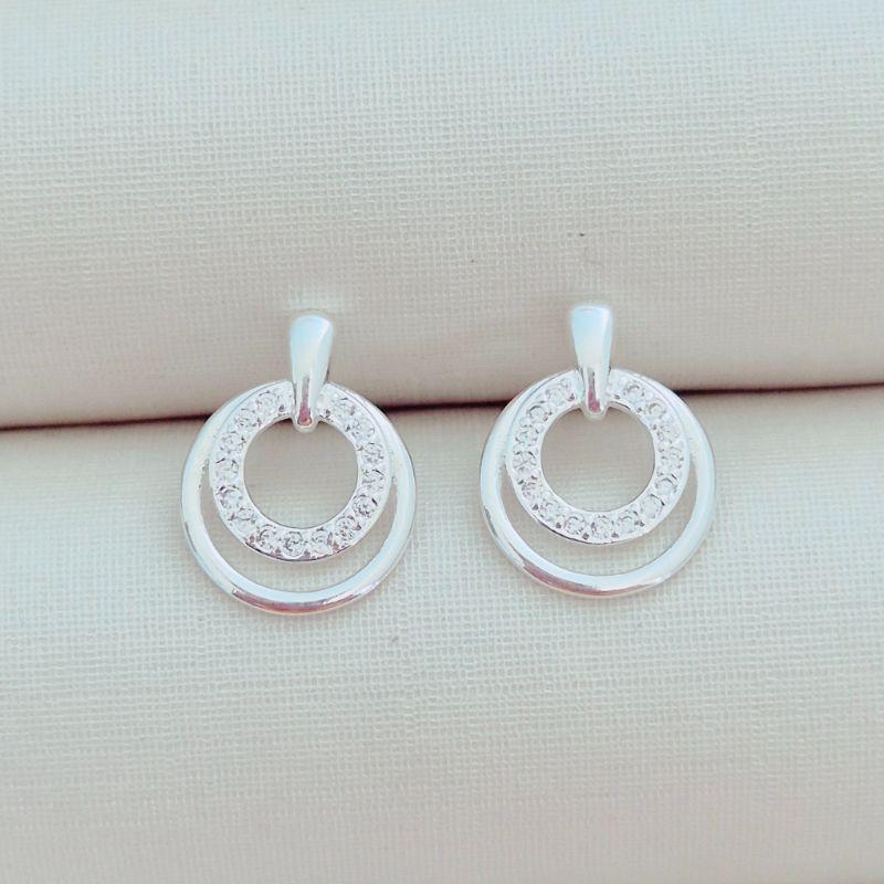 Brinco Círculo Liso e Círculo Cravejado - Banho Prata